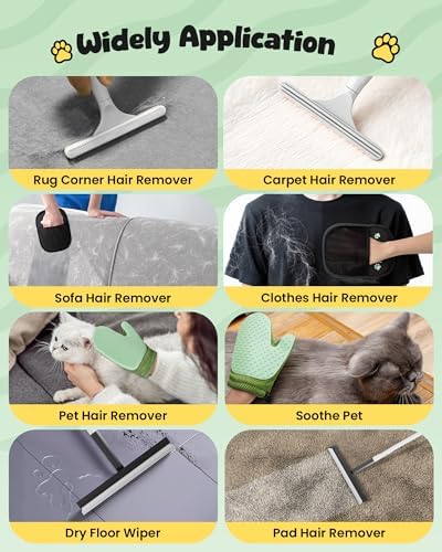 Carpet Rake for Pet Hair Removal Tool - 4 in 1 Pet Hair Remover Kit for Dog Cat Fur Remover, Contain 60" Adjustable Rubber Broom, Glove, Magic Brush and Scraper for Furniture (Black) - Image 5