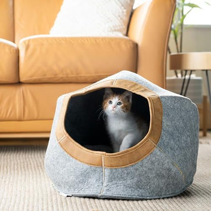 Kitty City Felt Round Bed, Warm and Cozy cat Bed, Gray - Image 5