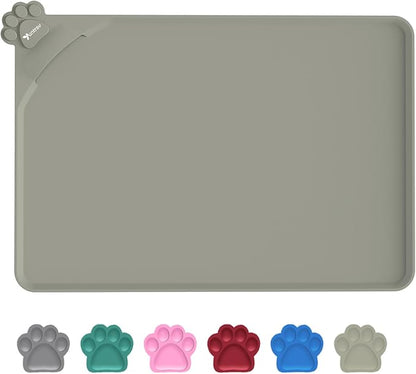 Silicone Pet Food Mat Dog Cat Waterproof Spill Proof Mess Control Easy Clean Floor Protector 18.8L x 11.8W Inch Beige