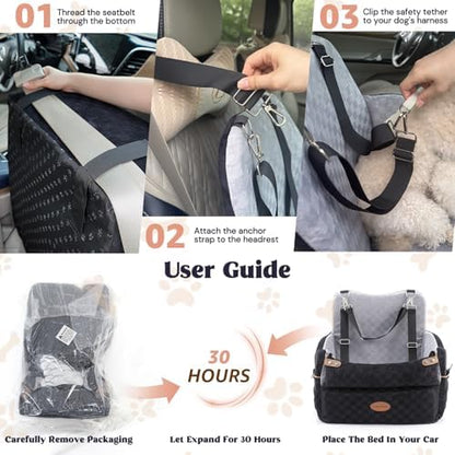 WOOCHPET Dog Car Seat for Small Pets Sturdy Puppy Booster Bed with Elevated Window View Washable Travel Carrier up to 35 Lbs - Image 4