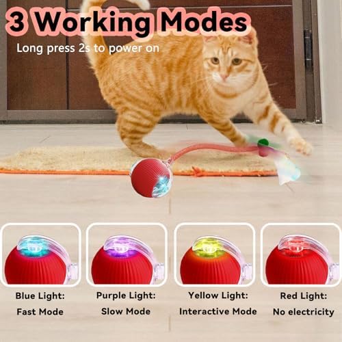 Speedy 2.0 Tail Interactive Cat Toys for Indoor Cats, Automatic Cat Toy with Elastic Mesh Tail, Electric Rolling Ball on Carpet, Chirping and Motion Activate Cat (Red) - Image 5