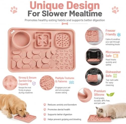 Silicone Dog Slow Feeder Lick Mat with Suction Cups, Multi-Puzzle Partition Pet Snuffle Feeding Tray for Puppy Cat Slow Eating Boredom Relief Training (Nude Pink) - Image 3