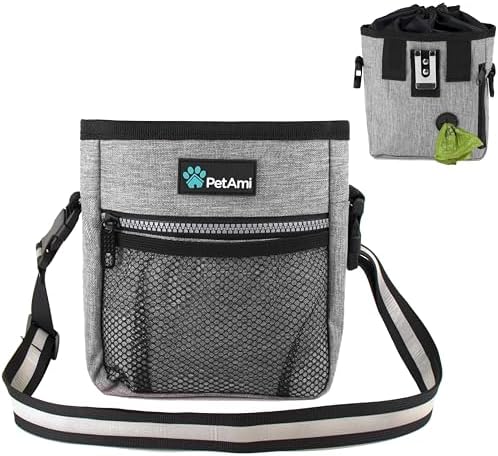 PetAmi Dog Treat Pouch, Pet Treat Pouch For Training, Dog Walking Bag Holder for Kibbles, Pet Food Toy, Dog Trainer Essentials Supplies, Poop Bag Dispenser, 3 Ways to Wear (Heather Gray) by PetAmi
