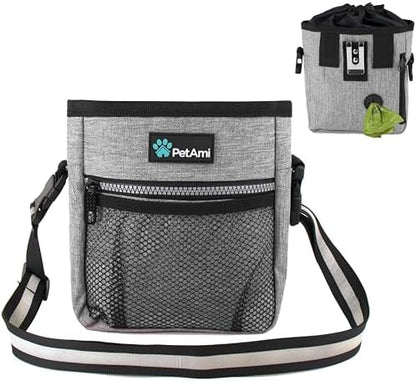 PetAmi Dog Treat Pouch, Pet Treat Pouch For Training, Dog Walking Bag Holder for Kibbles, Pet Food Toy, Dog Trainer Essentials Supplies, Poop Bag Dispenser, 3 Ways to Wear (Heather Gray) by PetAmi