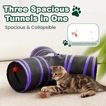 Love's cabin Cat Tunnel for Indoor Cats, 3-Way Collapsible Play Tunnel - Image 3