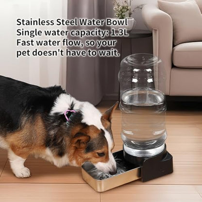 PAKEWAY 2.4 Gallon Gravity Dog Water Dispenser for Large Dogs and Multi-Pet Homes, Automatic Pet Waterer with Stainless Steel Bowl, Transparent Tank and 3 Filters, 9L - Image 3