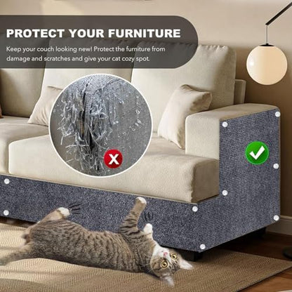 118"X15.8" Self-Adhesive Cat Scratching Mat, Couch Protector from Cat Claws, DIY Furniture Protector for Couch, Sofa, Wall & Door, Customizable Couch Scratcher from Cats Claws, No Residue (Dark Grey) - Image 2