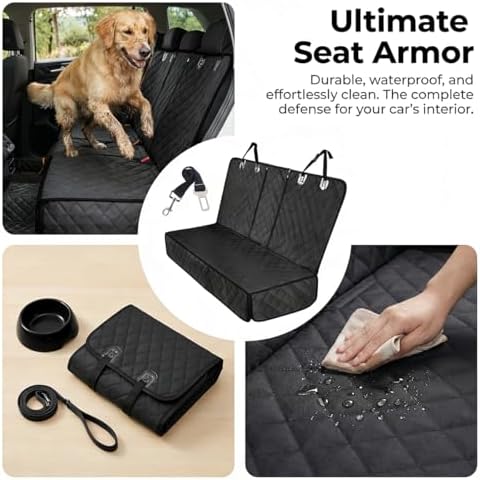 Dog Car Seat Cover for Back Seat, Waterproof Non-Slip Automotive Pet Bench Seat Pad Cover, Soft Vehicle Dog Middle Armrest Pet Backseat Bed Mat Protector, Universal Fit (Black) - Image 6