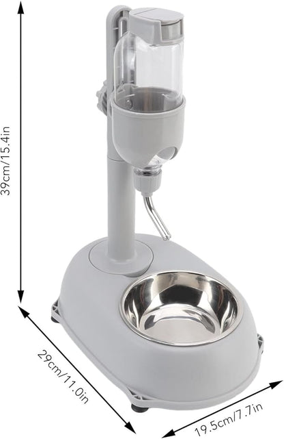 Pet Standing Water Dispenser, Multifunctional 2 in 1 Detachable Height Adjustable Small Pet Puppy Dog Kitten Bowl, Automatic Dog Water Dispenser for Puppy Dog Cat,Grey,11 x 7.7 x 15.4in