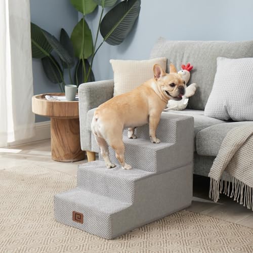 EHEYCIGA Dog Stairs for Bed 18" H, 4-Step Dog Steps for High Bed, Light Grey - Image 4
