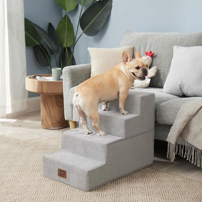 EHEYCIGA Dog Stairs for Bed 18" H, 4-Step Dog Steps for High Bed, Light Grey - Image 4