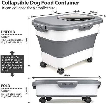 Viretec Dog Food Storage Container, 10-20Lbs Collapsible Pet Food Storage Containers with Rolling Wheel Airtight Locking Lid, Dry Food Storage Bin with Cup and Scoop,Suitable for Pet Food, Rice, Flour - Image 2