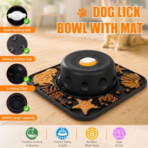 Large Dog Lick Bowl with Rolling Ball, 500ML Slow Feeder Bowl with Lick Mat - Image 2