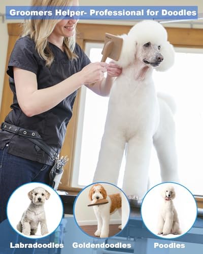 Dog Slicker Brush for Large Dogs, Professional Doodles Brush for Poodles, Goldendoodles and Labradoodles - Easy to Remove Tangles, Mats and Fluff - 3.8"x3.2" Head, 8" Wood Body - Image 2