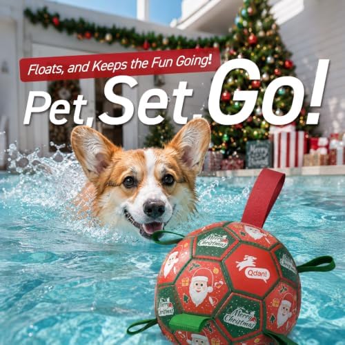 QDAN Christmas Dog Balls with Straps, Soccer Ball for Dogs for Small Medium Pet, Interactive Rope Toys, Puppy Birthday Gifts (6 Inch) - Image 6
