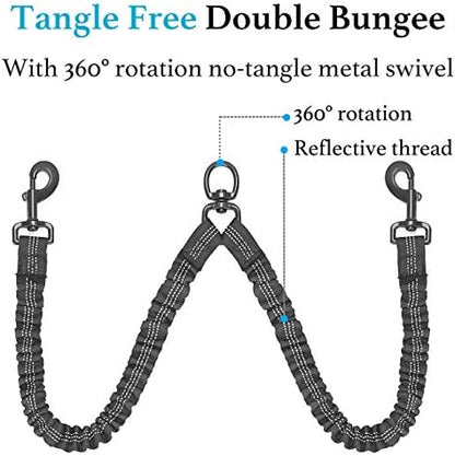iYoShop Double Dog Leash, 360° Swivel, No Tangle, Large, 25-150 lbs, Black - Image 5