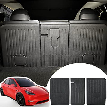 Rear Seat Back Cover Backrest Protector for Tesla Model Y Accessories 2020 2021 2022 2023 2024 with Hook&Loop All Weather Split Dog Liner Pet Mat Cargo Trunk Liner 3 PCS by ZQULOYO