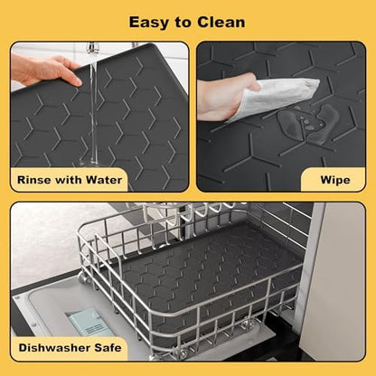 Pieviev Silicone Dog Cat Food Bowl Mat, Waterproof Raised Edge, 24'' x 16'' - Image 6