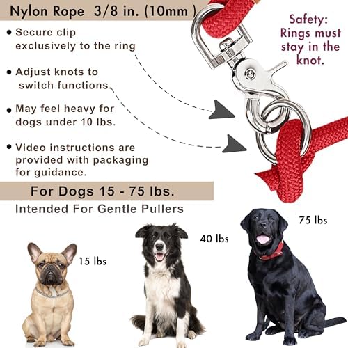 Hands Free Dog Leash, Waist Leash for Dog Walking, Crossbody, Multifunctional, Red Dog Lead, Running, 2 Dogs, Dual Handle, Dog Training, Adjustable Lead 4.3ft - 7.5ft, 3/8" (10mm) Diameter. - Image 4