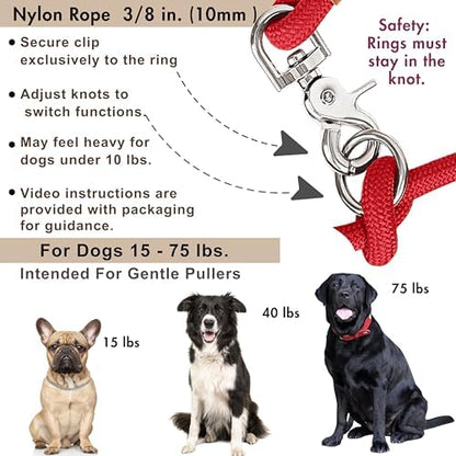 Hands Free Dog Leash, Waist Leash for Dog Walking, Crossbody, Multifunctional, Red Dog Lead, Running, 2 Dogs, Dual Handle, Dog Training, Adjustable Lead 4.3ft - 7.5ft, 3/8" (10mm) Diameter. - Image 4