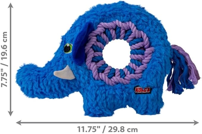 KONG Ringaroos - Interactive Rope Ring Dog Toy with Plush Squeaker - for Fetch, Tug & Cuddle - for Medium Sized Dogs (Blue Elephant)