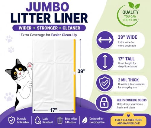 Cat Litter Box Liners Drawstring XL (30 Bags) 39" x 17" Super Jumbo Scratch Resistant Extra Heavy 2 Mil Disposable Litter Box Liner Cat Litter Tray Bags (30 Count) - Image 2