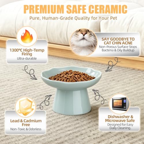 6" Elevated Cat Bowls,Ceramic cat Food Bowl, Azure, 1-Pack - Image 4