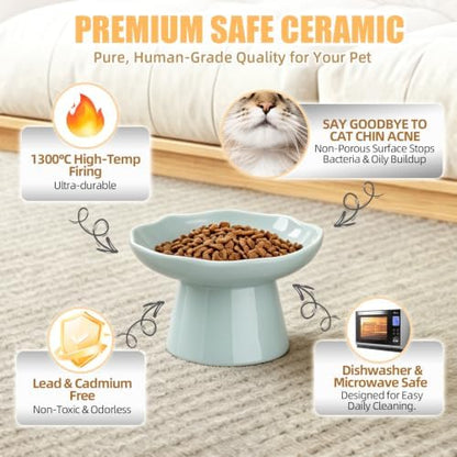 6" Elevated Cat Bowls,Ceramic cat Food Bowl, Azure, 1-Pack - Image 4