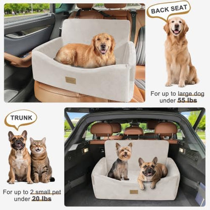 JOEJOY Dog Car Seat for Large Medium Sized Dogs Under 55 lbs, Dog Booster Seat for 2 Small Dogs with Detachable Washable Cover, Memory Foam Pet Car Seat with 2 Safety Belts and Storage Pockets - Image 6