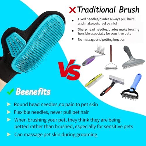 2025 Pet Grooming Glove with Tipped Pin Brush,Special Design Deshedding Glove, Perfect Petting Tool for Sensitive Dogs & Cats with Long & Medium Fur, Massage Mitt - Right-Hand - Blue - Image 3
