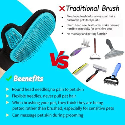 2025 Pet Grooming Glove with Tipped Pin Brush,Special Design Deshedding Glove, Perfect Petting Tool for Sensitive Dogs & Cats with Long & Medium Fur, Massage Mitt - Right-Hand - Blue - Image 3