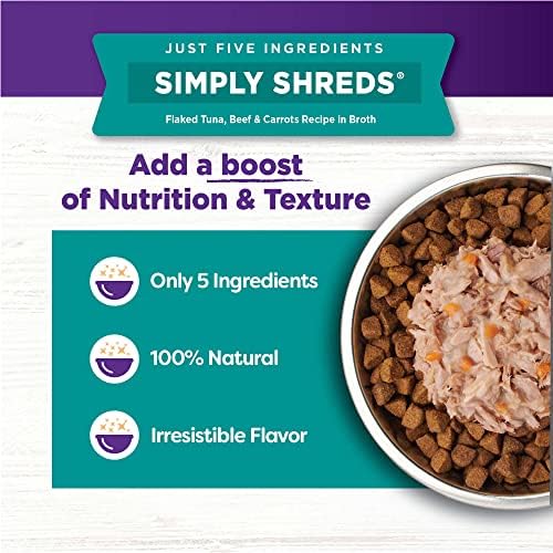 Wellness Bowl Boosters Simply Shreds Wet Dog Food Topper for Small, Medium, and Large Breeds, Grain Free, Natural, Tuna, Beef, and Carrots Recipe, 2.8 oz, Pack of 12 Pouches - Image 5