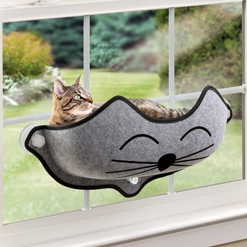 K&H Cat Window Perch Bed, EZ Mount Kitty Face, 27x11x6in, Gray by KHPetProducts