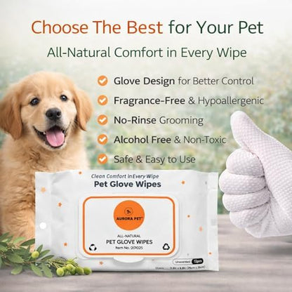 Aurora Pet Glove Wipes for Dogs & Cats, Wearable No-Rinse Grooming Glove Wipes for Paws, Face, Ears & Body, Hypoallergenic Disposable Pet Cleaning Wipes, Unscented, 12 Count - Image 7