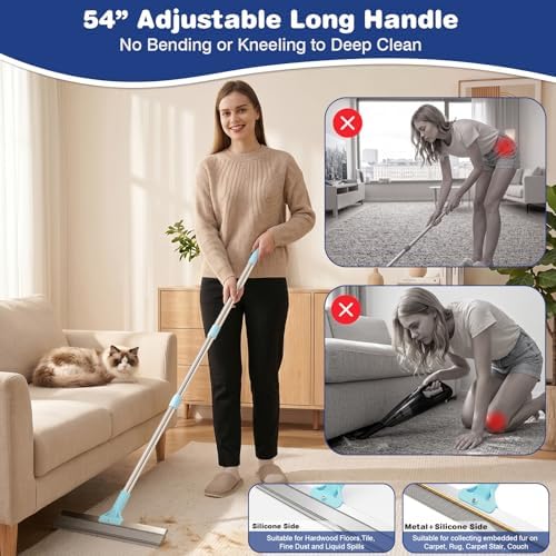 Carpet Rake for Pet Hair Removal: Adjustable 54" Handle No Bending - Image 2
