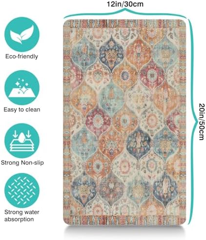 Moroccan Trellis Dog Food & Water Mat, Mexican Talavera Boho Colorful Pet Feeding Mat for Floor Non-Slip Waterproof, Super Absorbent Cat Bowl Mat, Easy to Clean Durable Pet Placemat,12" × 20" - Image 6