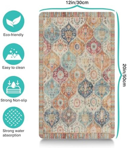 Moroccan Trellis Dog Food & Water Mat, Mexican Talavera Boho Colorful Pet Feeding Mat for Floor Non-Slip Waterproof, Super Absorbent Cat Bowl Mat, Easy to Clean Durable Pet Placemat,12" × 20" - Image 6
