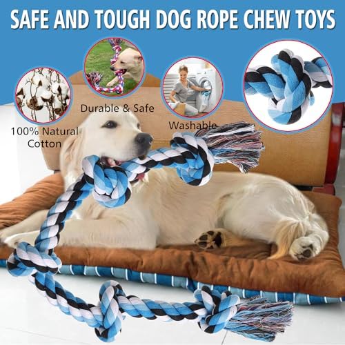 XIGOU Dog Rope Toys for Large Dogs Aggressive Chewers, Dog Chew Toys for Large Breed Indestructible, Heavy Duty Tough 3 Feet 5 Knots Dog Toy, Sturdy Rope toy for Dogs Tug of War Dog Toy Teeth Cleaning - Image 5