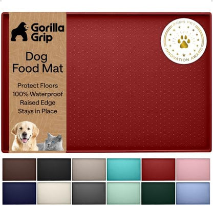GORILLA GRIP Dog Food Mat, 100% Waterproof Silicone, 26x17 Red by GorillaGrip