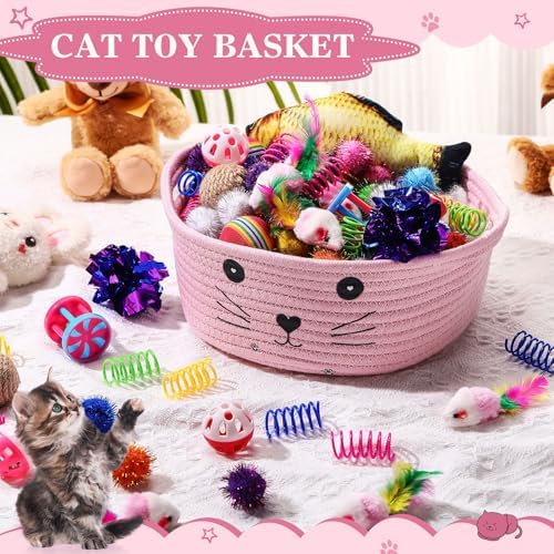 Zopeal 58 Pcs Cat Toy Set with Storage Basket Indoor, Pink, 9.8 Inch - Image 3