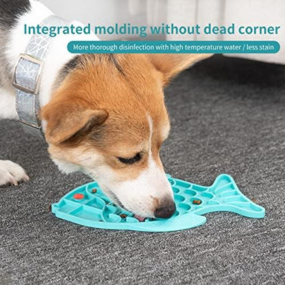 Slow Feeder Cat Bowls, 2 Pack Fish-Shaped Silicone Puzzle Feeders for Healthy Eating & Anxiety Relief - Lick Treat Mat for Dogs & Cats (Blue+Grey) - Image 3