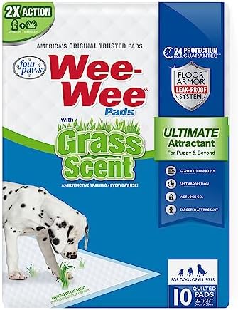 Four Paws Wee-Wee Ultimate Attractant Dog Pee Pads, Grass Scent, 10 Count by FourPaws