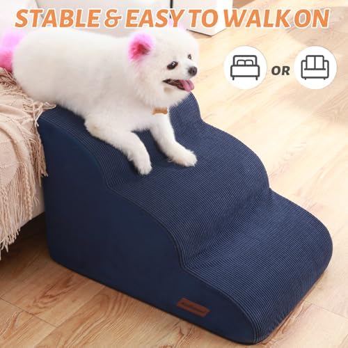Dog Stairs and Steps for Beds Or Couches, 3-Step Pet Stairs & Steps for Small Dogs and Cats, Soft and Non-Slip Dog Ramp for Older Dogs,Pet with Joint Pain,Easy to Walk - Image 3