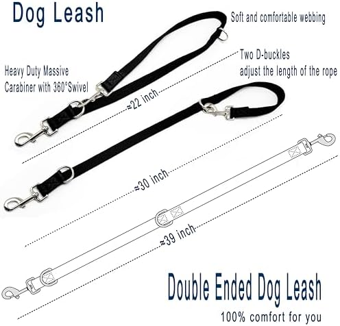 Double Ended Dog Leash,for Obedience Training Easy to Use,Lightweight,Soft for Large and Medium Dogs (Black, 1M*2.5CM) - Image 3