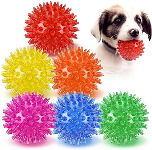 6 Pack Squeaky Spiky Dog Balls, Puppy Chew Toys for Teething, Small by Mkobon