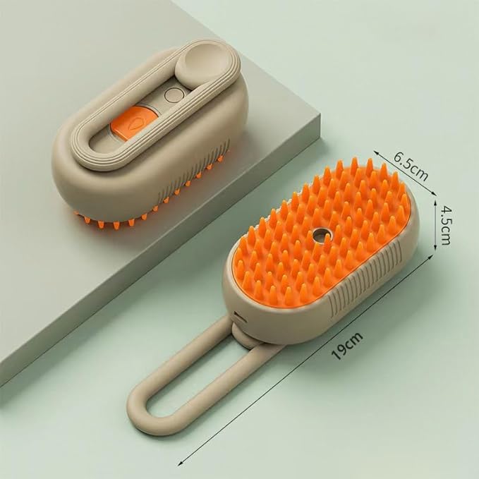Cat Brush, 4 in 1 Self Cleaning Silicone Cat Steam Brush Quick & Easy Pet Hair Remover Comb for Shedding, Massage, Cleaning, 360° Rotating Pet Steam Brushs for Cats Dogs (Brown+White)