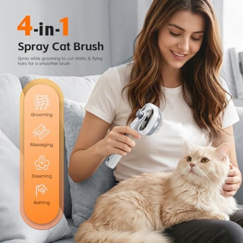 4 In 1 Cat Steam Brush for Grooming, Shedding, Massage, Bathing,Anti-Static - Image 2