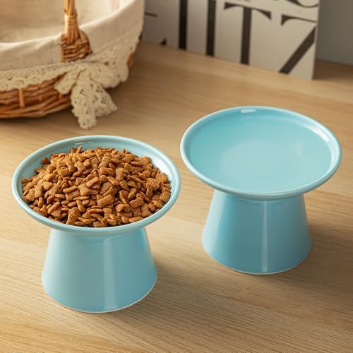 Ceramic Elevated Cat Food Bowls,6.2" Wide,1-Pack,Blue - Image 6