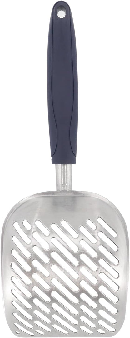 Non-Stick Metal Cat Litter Scoop with Long Handle, Solid Aluminum Alloy Deep Shovel, Kitten Pooper Lifter Scoop with Hole, Durable Kitty Litter Box Scooper Poop Sifter (Dark)