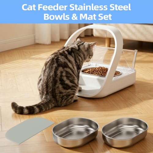 Stainless Steel Bowl and Mat Set for Automatic Microchip Cat Pet Feeder, Sealing Ring Design for Keeping Food Fresh and Reducing Odor, Easy to Clean, SUS 304, Includes 2 Bowls and 1 Mat - Image 6